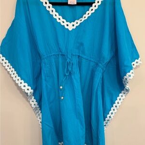 Gretchen Scott Designs Blue and White Caftan Swim Coverup